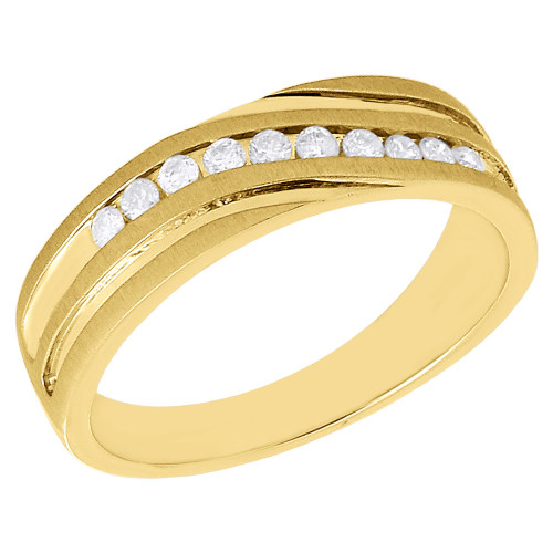 10K Yellow Gold 10 Stone Round Diamond Men's Wedding Band Grooved Ring 0.25 Ct