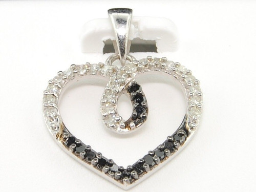Black Diamond Pendant Ladies .925 Sterling Silver White Finish Heart Love Charm