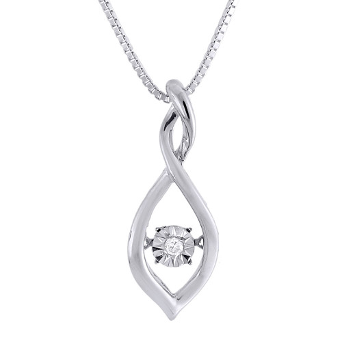 Round Dancing Diamond Sterling Silver Infinity Slide Pendant Free Chain 0.03 Ct.