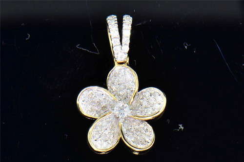 Solitaire Diamond Flower Pendant Ladies Rose Charm 10K Yellow Gold .38 Ct.