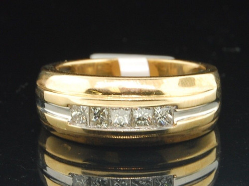 Diamond 5 Stone Wedding Band Mens 14K Yellow Gold Princess Cut Ring 0.60 Tcw.