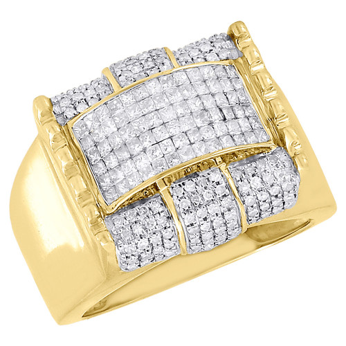 14K Yellow Gold Mens Domed Invisible Princess Cut Diamond Pinky Ring 1.20 Ct.