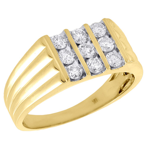 Diamond Band 10K Yellow Gold Mens Round Cut Square Channel Set Pinky Ring .75 Ct