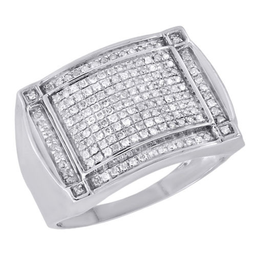 10K White Gold Genuine Diamond Round Pave Set Mens Fashion Pinky Ring 0.49 Ct.