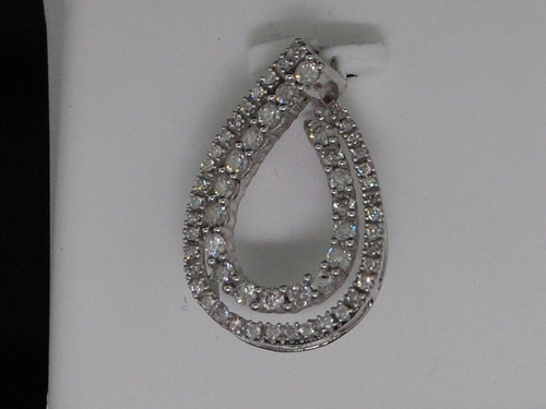 Diamond Tear Drop Pendant Ladies 10K White Gold Round Pave Designer Charm .49 Ct