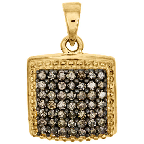 Brown Diamond Domed Square Pendant 10K Yellow Gold 0.50 CT. Charm