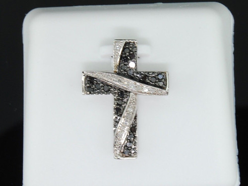 Pendentif croix de créateur en or blanc 10 carats avec diamant noir pour femme