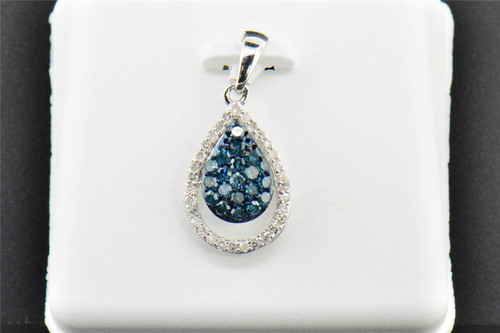 Pendentif en forme de larme avec diamant bleu, or blanc 10 carats, 0,53 ct. charme