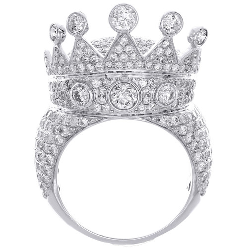 Crown Diamond Pave Designer Statement Pinky Ring Mens 10K White Gold 7.11 Ct.