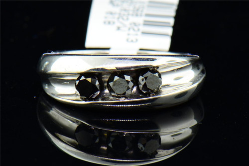 Mens Black Diamond Wedding Band .925 Sterling Silver Round 3 Stone Ring .96 Ct