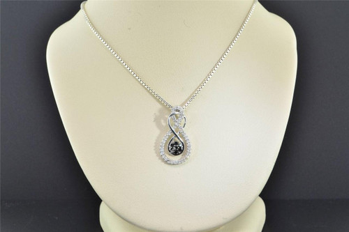 Black Diamond Infinity Pendant .925 Sterling Silver 0.18 CT Charm with Chain