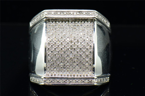 Diamond Pinky Ring Mens .925 Sterling Silver Round Pave Square Design 0.38 Tcw