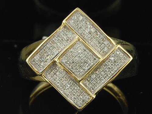 Diamond Pinky Ring Designer Mens 10K Yellow Gold Square Statement Band 0.33 Ct.