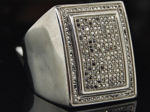 Black Diamond Pinky Ring Mens .925 Sterling Silver Round Pave Design 0.70 Tcw.