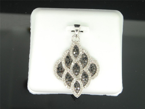 Ladies 10K White Gold Designer Black Diamond Pendant Charm For Necklace .64 Ct.