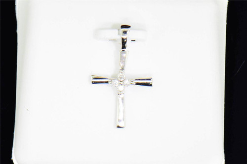 Diamant-Kreuz-Anhänger, 10 Karat Weißgold, 0,05 ct. Charme