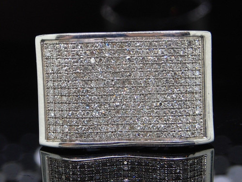 Diamond Square Pinky Ring Mens .925 Sterling Silver Round Cut Pave 0.83 Tcw.