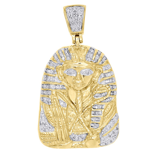 Yellow Sterling Silver Diamond Egyptian Pharaoh King Tut Pendant Charm 0.20 Ct.