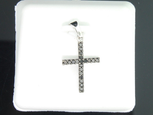Ladies 10K White Gold Black Diamond Jesus Cross Pendant Charm For Necklace .19Ct