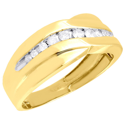 Diamond Wedding Band 10K Yellow Gold Round Men's Anniversary Ring 0.25 Ct.