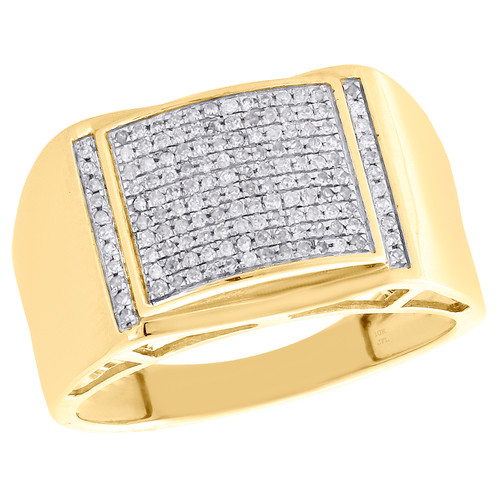 anello da mignolo con cupola in oro giallo 10k e diamanti, fascia fantasia con pavé da uomo da 0,31 ct.