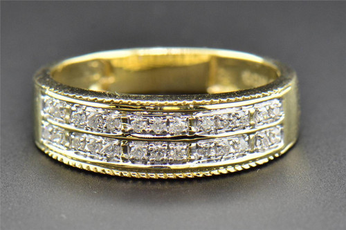 Diamond Wedding Band 10K Yellow Gold Round Cut Mens 2 Row Textured Ring 0.24 Ct