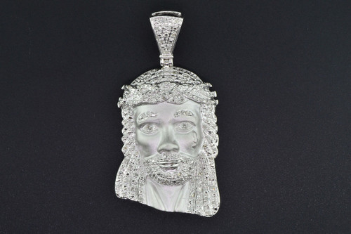 Diamond Jesus Crying Face Pendant .925 Sterling Silver 0.60 Ct Mini Charm