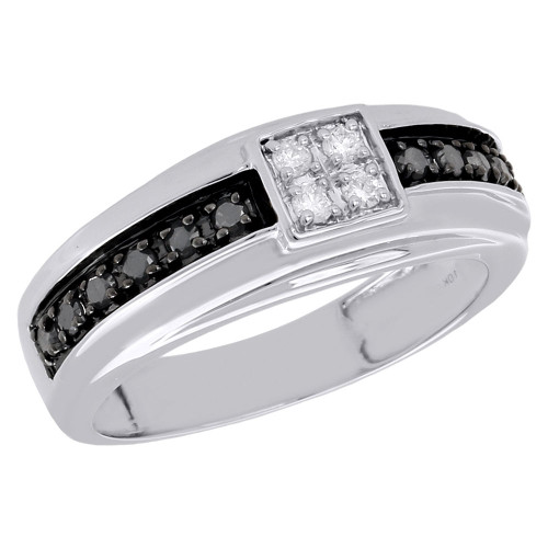 10K White Gold Mens Black Diamond Wedding Band Square Engagement Ring 0.50 Ct.