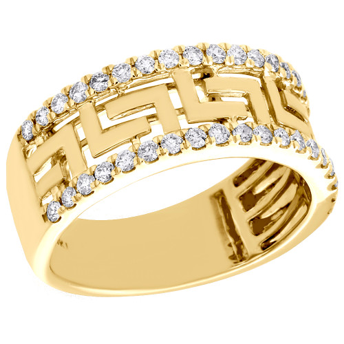 14K Yellow Gold Diamond Greek Key Wedding Band Men's 9mm Engagement Ring 3/4 CT.
