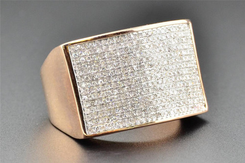 10K Rose Pink Gold Round Cut Pave Designer Statement Diamond Pinky Ring 1 CT