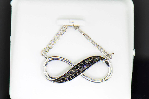 Black Diamond Infinity Pendant .925 Sterling Silver .15 Ct Charm Necklace