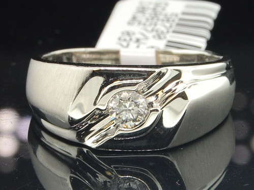 Mens 10K White Gold Round Solitaire Diamond Ring Engagement Wedding Band 0.27 Ct