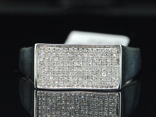 10K MENS WHITE GOLD .25CT PAVE DIAMOND LONG PINKY RING