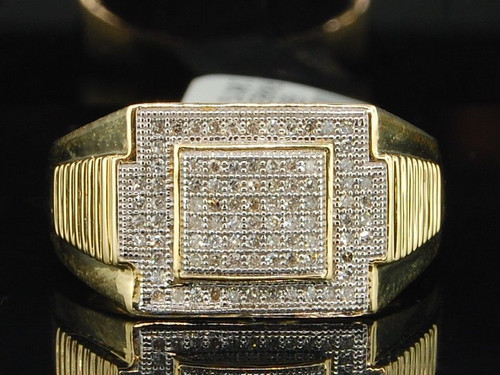 10K MENS .25 CT YELLOW GOLD ROUND PAVE DIAMOND PINKY RING SQUARE ENGAGEMENT BAND