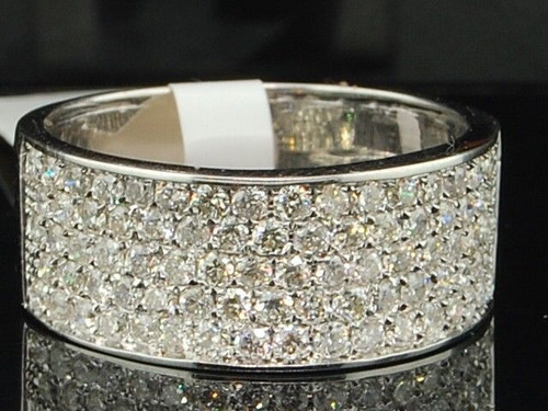 10K White Gold Round Cut Diamond Wide Wedding Band Pave Ladies Fashion Ring 1 Ct