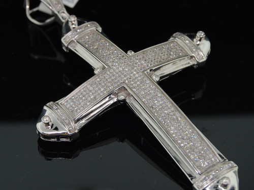Genuine Diamond Cross Pendant .925 Sterling Silver Charm 1.56 Ctw.