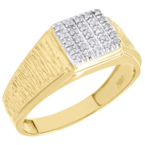 Diamond Wedding Band Mens Yellow Gold Round Cut Pave Engagement Ring 0.12 Ct.