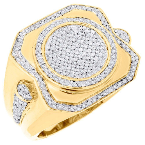 Diamond Statement Pinky Ring Mens 10K Yellow Gold Round Cut Pave Band 0.75 Ct.