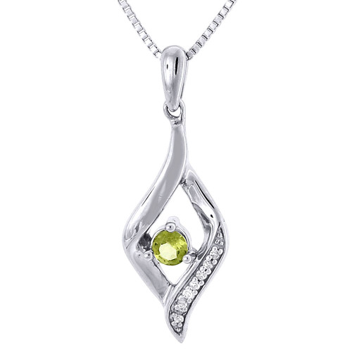 Diamond .925 Sterling Silver Created Peridot Pendant with Chain Necklace 0.21 Ct