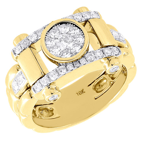 Diamond Pinky Ring Mens 10K Yellow Gold Round Solitaire Design Band 1.05 Tcw.