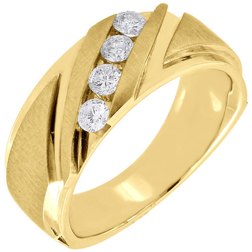 Diamond Band 4 Stone 14K Yellow Gold Brushed Finish Round Cut Mens Ring 0.47 Tcw