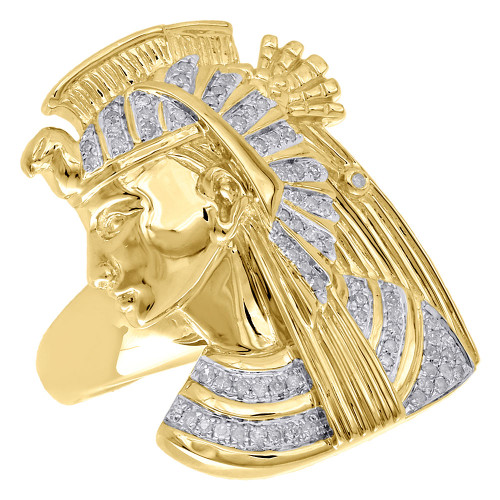 10K Yellow Gold Diamond 3D Egyptian Nefertiti Pinky Statement Ring Band 0.40 Ct.