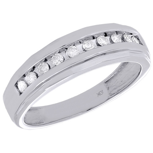 10K White Gold Diamond Wedding Band Mens Channel Set 7mm Engagement Ring 0.30 Ct