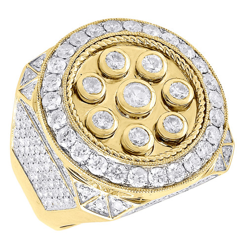 10K Yellow Gold Diamond Pinky Ring Mens Round Fashion Bezel Pave Band 3.15 Tcw.
