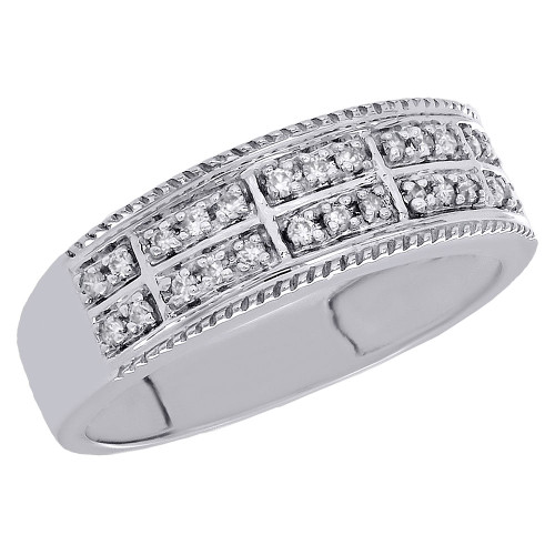 10 K vitguld 2 rad runda diamant Milgrain Mens bröllop band 6,5 mm Ring 1/4 ct.