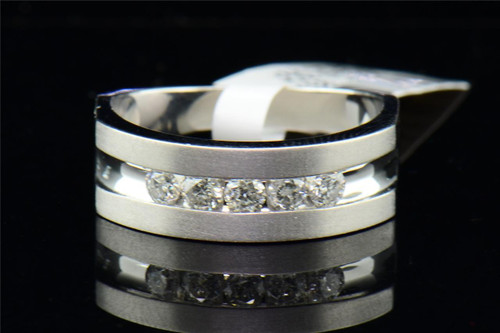 Mens 10K White Gold 5 Stone Diamond Engagement Ring Wedding Band Brushed .53 Ct.