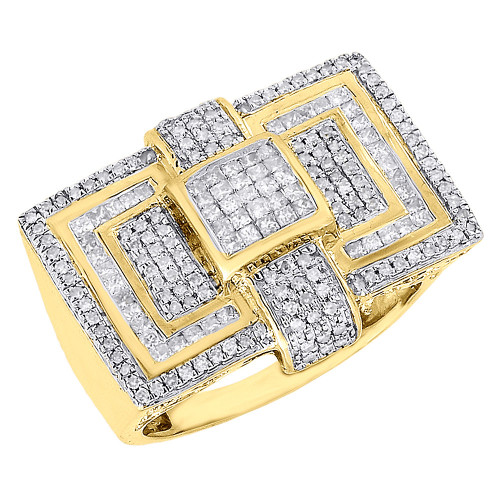 14K Yellow Gold Mens Princess Cut Diamond Designer Statement Pinky Ring 1 Ct.