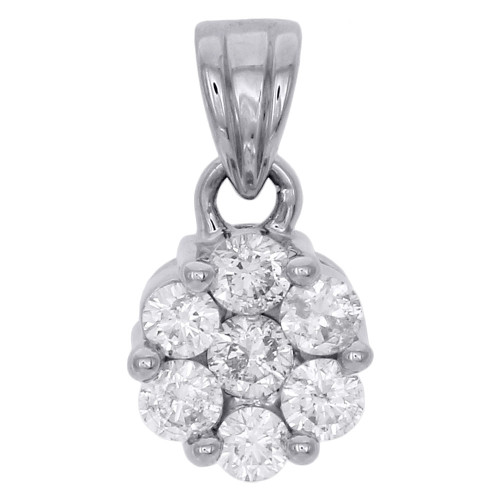 14K White Gold Diamond Flower Pendant Ladies Small Necklace 1 CT.