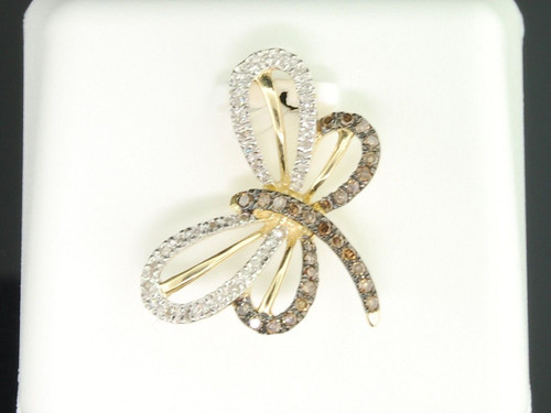 Ladies 10K Yellow Gold Brown Diamond Butterfly Pendant Charm For Necklace .28 Ct