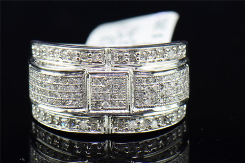 Mens 10K White Gold Round Diamond Engagement Ring Fashion Wedding Band 0.65 ct.